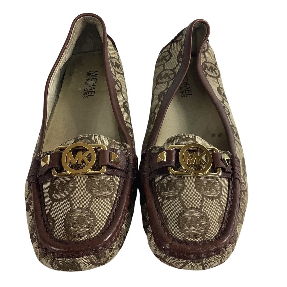 Michael Kors Fulton‎ Moccasin Brown Monogram Canvas Logo Loafers Womens 9M AD12E